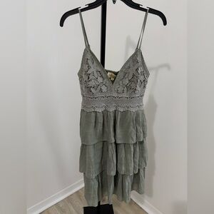 Rebellion Lace Bodice Tiered Dress in Sage Green